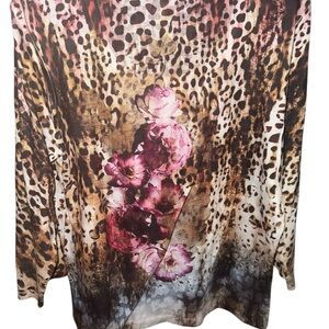 Leopard Print Long Sleeve Top with Floral Design
